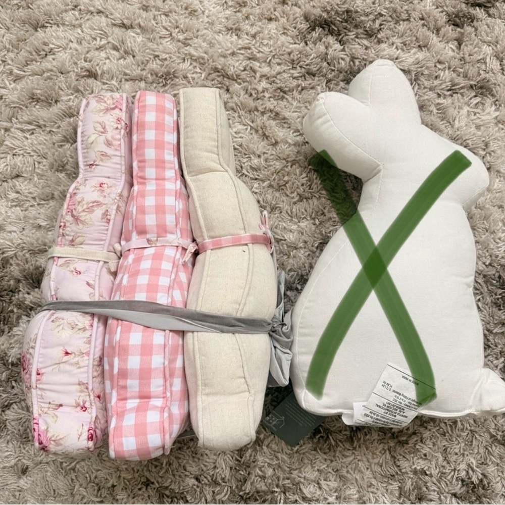 Boho Shabby Chic Plush Bunny Pillows and Speckled Wooden Eggs - Picture 3 of 10